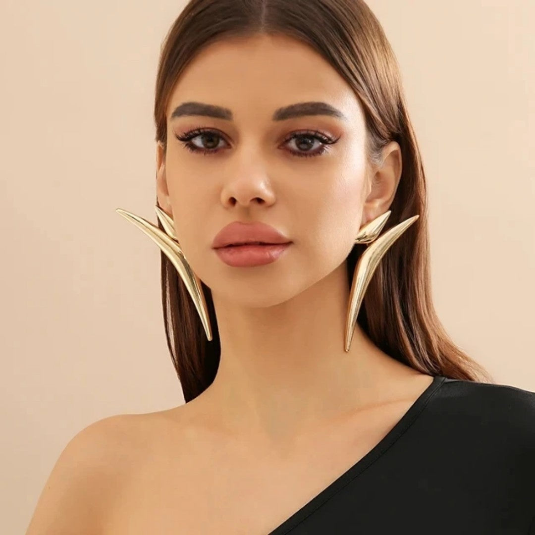 YU Fashions  Pointy Exaggerated Geometric Triangle Bend Large Wave Crescent Moon Big Statement Korean Earrings