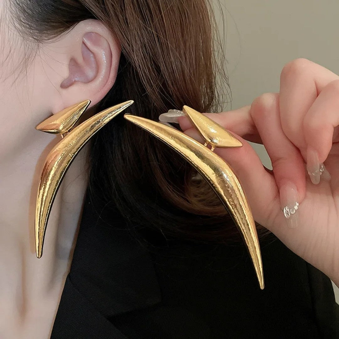 YU Fashions  Pointy Exaggerated Geometric Triangle Bend Large Wave Crescent Moon Big Statement Korean Earrings
