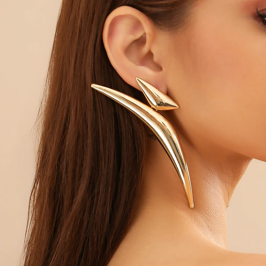 YU Fashions  Pointy Exaggerated Geometric Triangle Bend Large Wave Crescent Moon Big Statement Korean Earrings