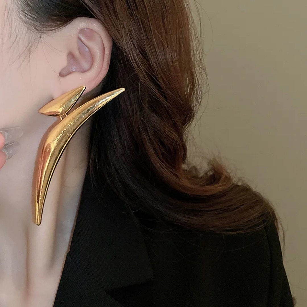 YU Fashions  Pointy Exaggerated Geometric Triangle Bend Large Wave Crescent Moon Big Statement Korean Earrings