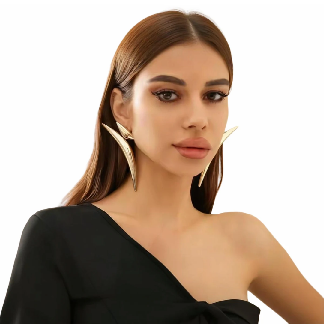YU Fashions  Pointy Exaggerated Geometric Triangle Bend Large Wave Crescent Moon Big Statement Korean Earrings