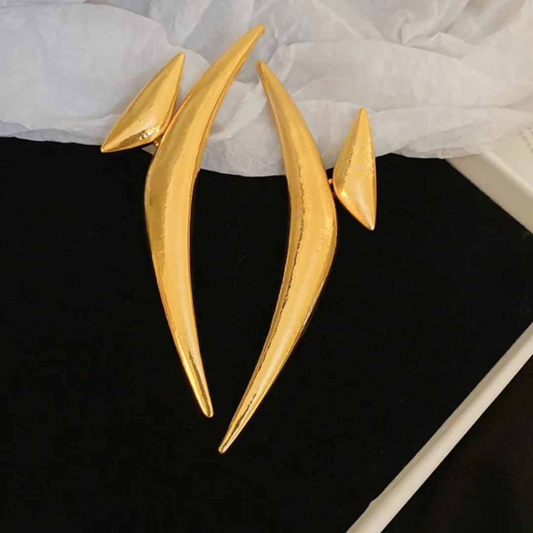 YU Fashions  Pointy Exaggerated Geometric Triangle Bend Large Wave Crescent Moon Big Statement Korean Earrings