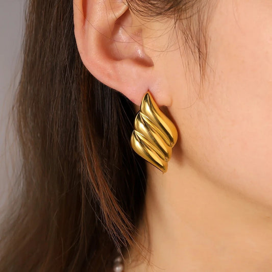 YU Fashions  Geometric Statement Rose Spiral Textured Angel Wings Chunky Ear Buckle Korean earrings Pair
