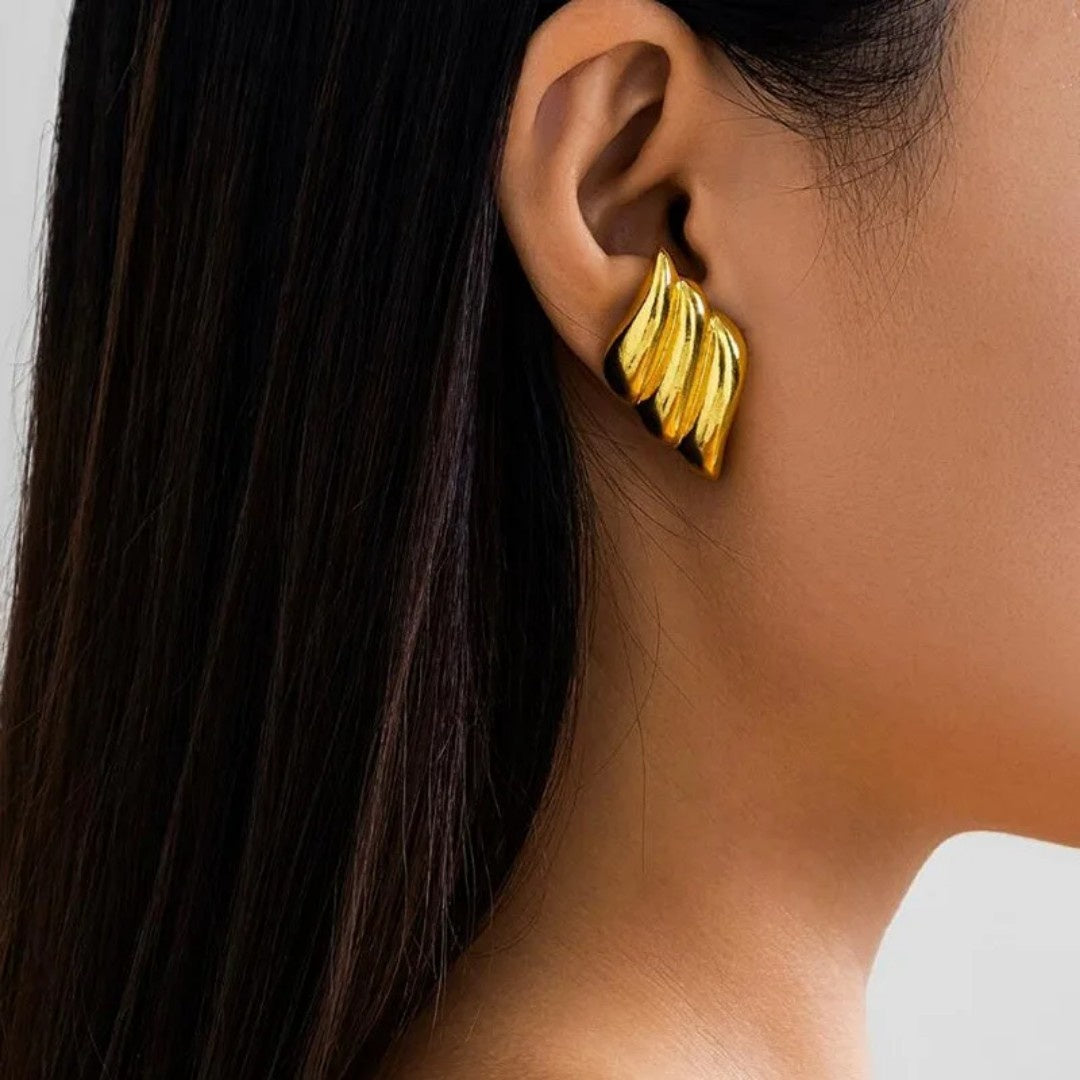 YU Fashions  Geometric Statement Rose Spiral Textured Angel Wings Chunky Ear Buckle Korean earrings Pair
