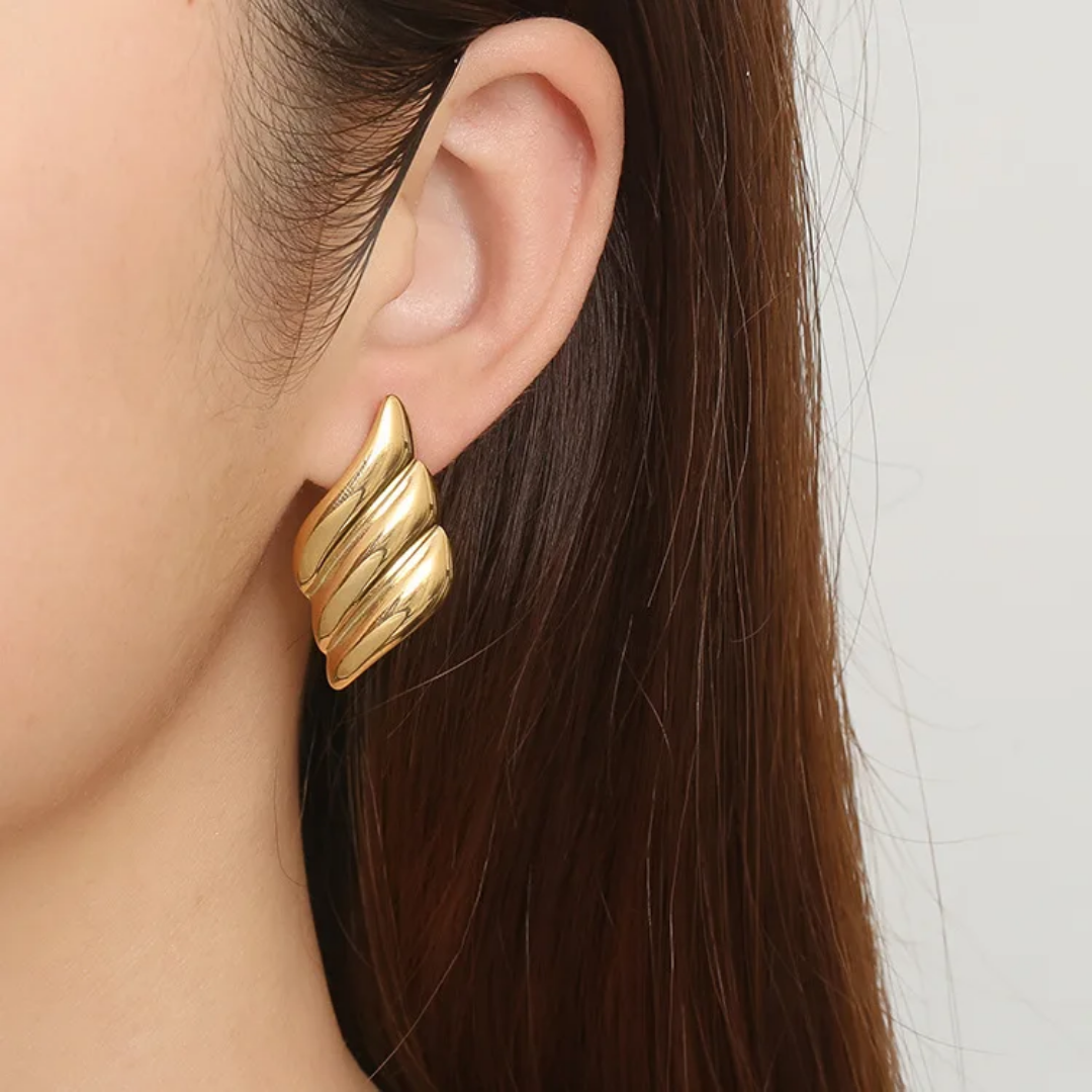 YU Fashions  Geometric Statement Rose Spiral Textured Angel Wings Chunky Ear Buckle Korean earrings Pair