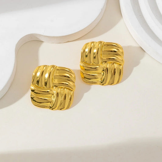 YU Fashions  Basket weave Geometric Square Knot Twisted Texture Vintage Chunky Korean Earrings