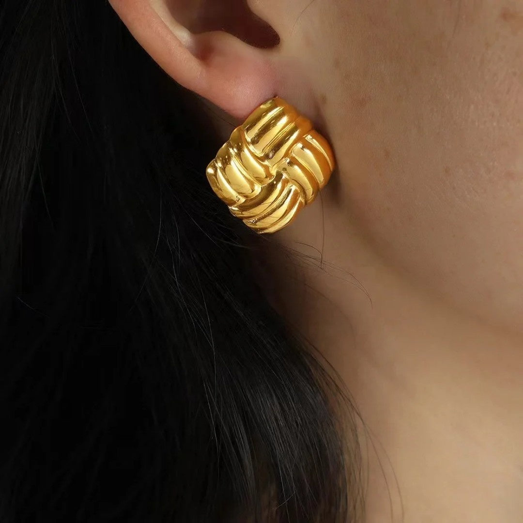 YU Fashions  Basket weave Geometric Square Knot Twisted Texture Vintage Chunky Korean Earrings
