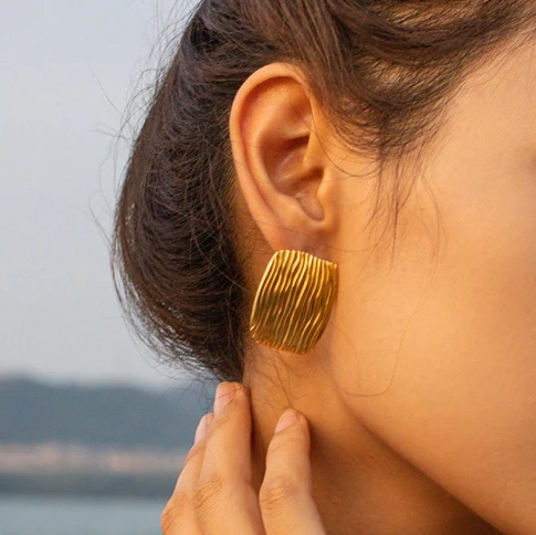 YU Fashions  Geometric Square Stripes  Texture Vintage Chunky Retro Thick Korean Earrings