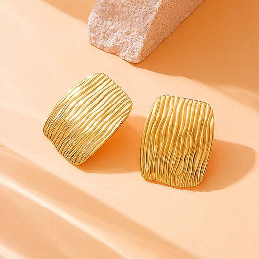 YU Fashions  Geometric Square Stripes  Texture Vintage Chunky Retro Thick Korean Earrings
