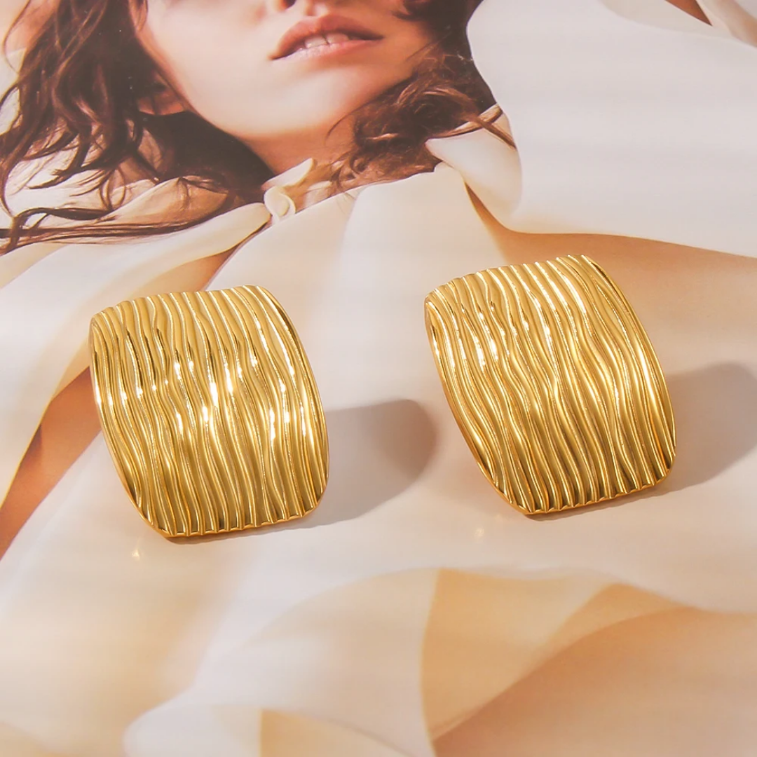 YU Fashions  Geometric Square Stripes  Texture Vintage Chunky Retro Thick Korean Earrings