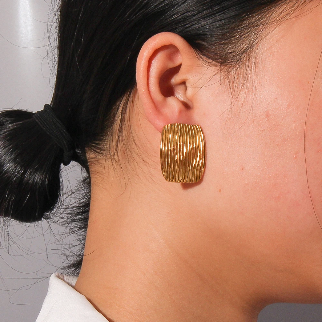 YU Fashions  Geometric Square Stripes  Texture Vintage Chunky Retro Thick Korean Earrings