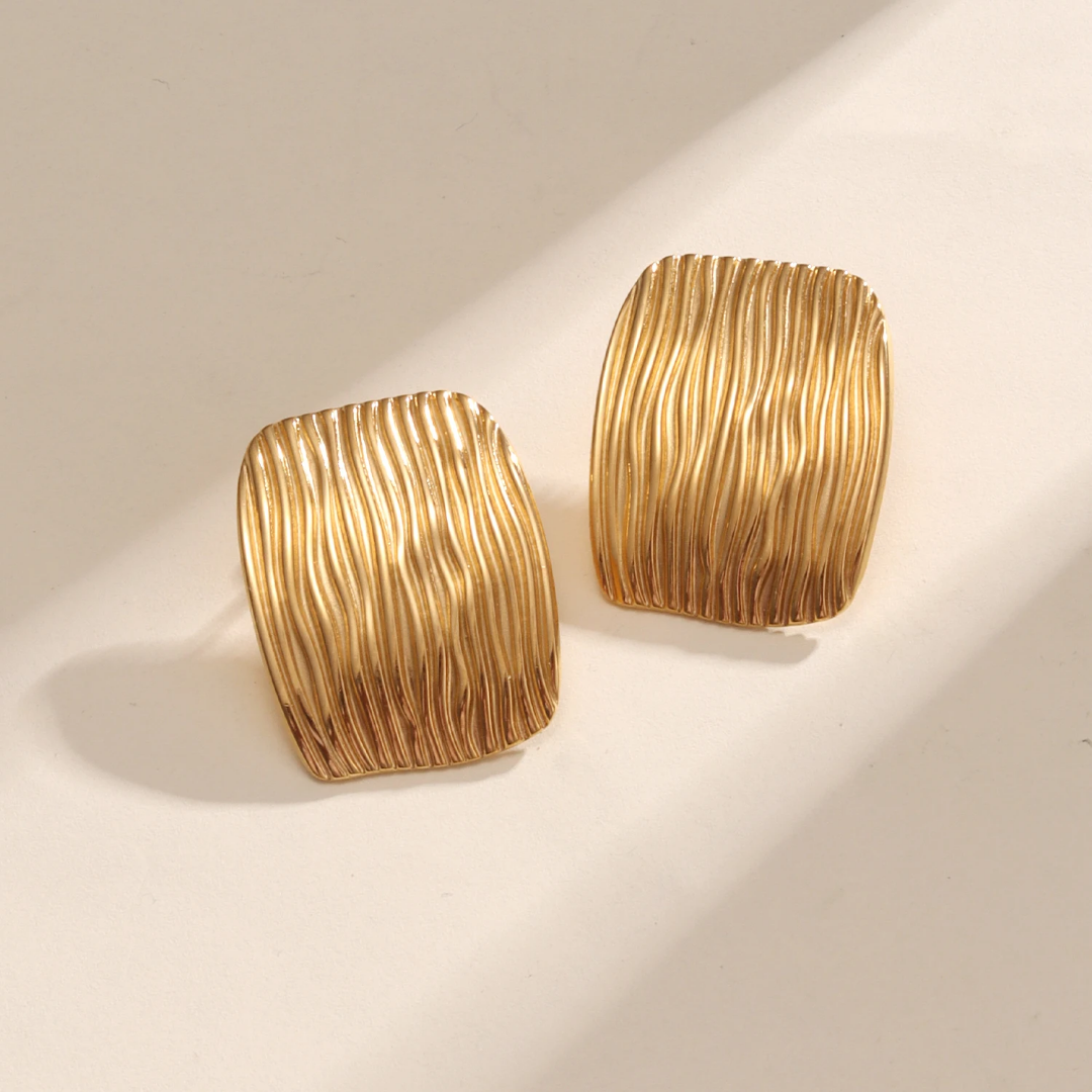 YU Fashions  Geometric Square Stripes  Texture Vintage Chunky Retro Thick Korean Earrings