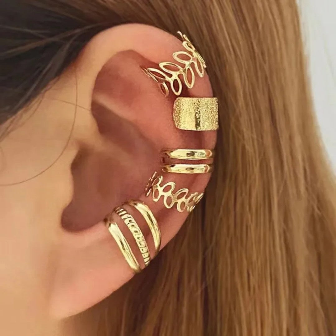 YU Fashions  Leaves  Non Piercing 5 piece of C - Shaped Earring  Hollow Multilayered Clip on Hoop Cartilage Ear clip Ear cuff