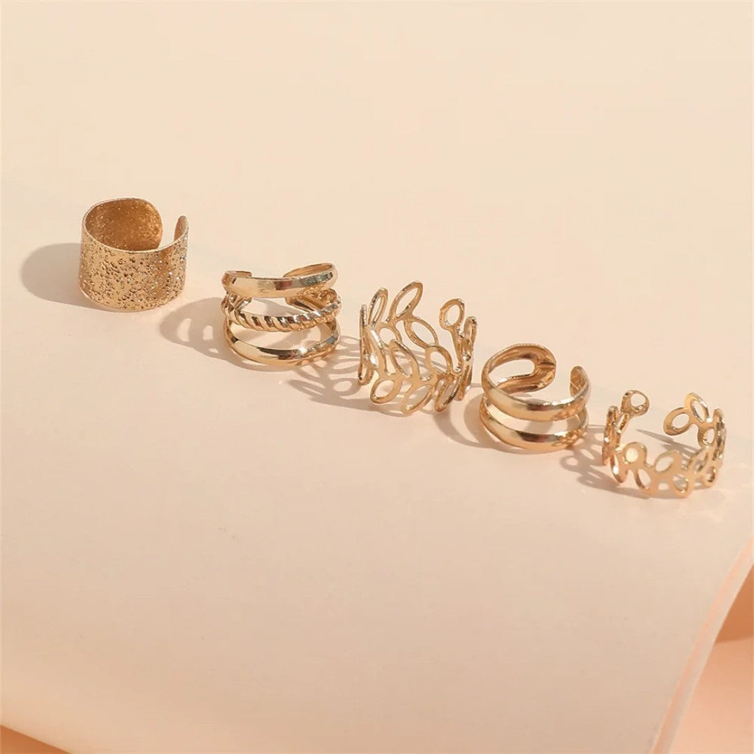YU Fashions  Leaves  Non Piercing 5 piece of C - Shaped Earring  Hollow Multilayered Clip on Hoop Cartilage Ear clip Ear cuff