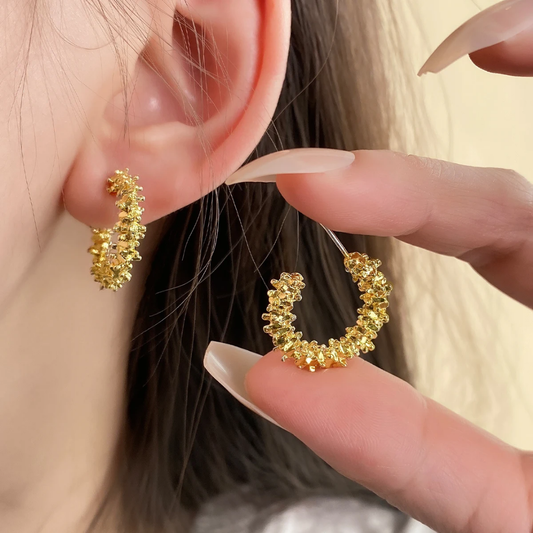 YU Fashions  Circle Hoop Luxury Sense Broken C Shaped Irregular Twisted Wave Korean Earrings Pair