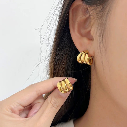 YU Fashions  Wave Hollow C Shaped Multilayered Geometric Cute Korean Earrings Pair