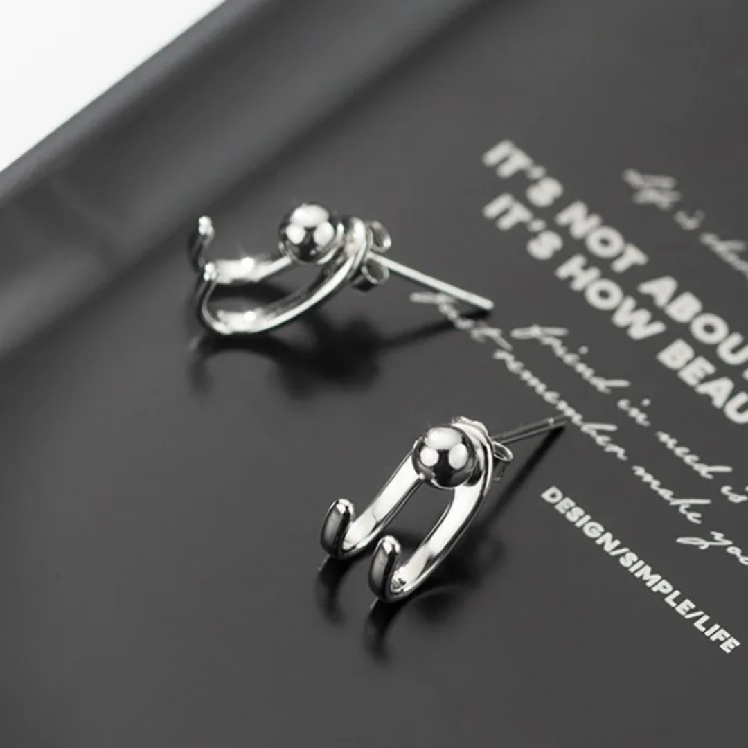 YU Fashions  Needle Hanging Double Hook Line Light Bead C Shaped  Silver Geometric Joker Neutral Celebrity Inspired Korean earrings Pair