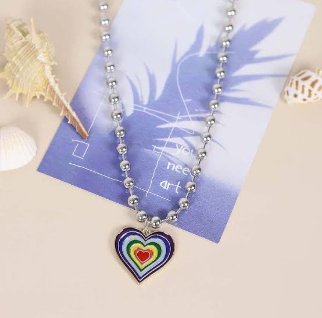 Yu Fashions Rainbow Spiral Heart Pendent Necklace Chain