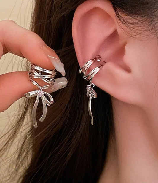 Yu Fashions Ribbon Hoop Aesthetics Ballet Style Statement Clip On Wrap Korean Earring Pair