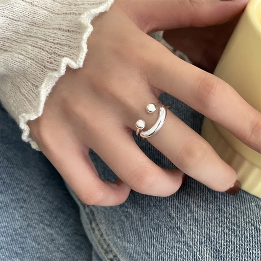 Yu Fashions Smiling Face Cute Adjustable Silver Korean Ring