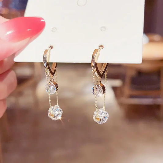 Yu Fashions Crystal Drop Golden High Fashion Korean Chain earrings Pair