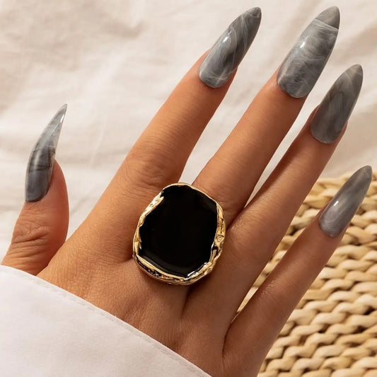 Yu Fashions Big Black Golden Boho Metallic High Fashion Korean Ring