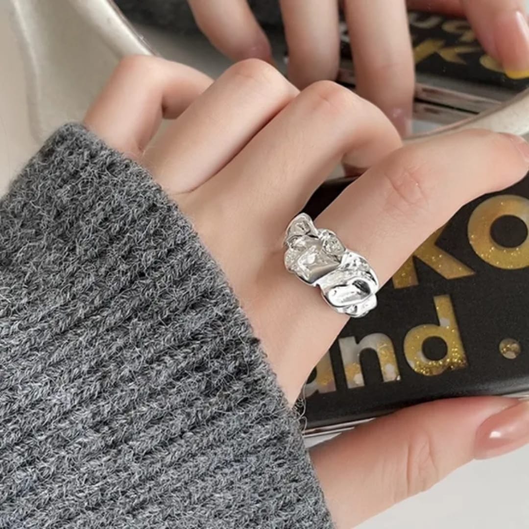 Yu Fashions Melted Metallic Fold Geometrical Adjustable Korean Ring