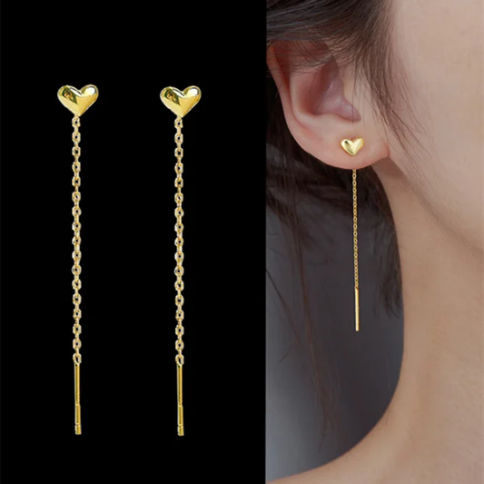 Yu Fashions Golden Cute Heart Needle Sleek Korean Earrings Pair