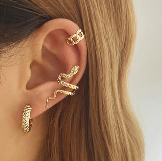 YU Fashions  Snake Textured Ear Cuff Ear clip 3 Non Piercing Korean Earrings Pair