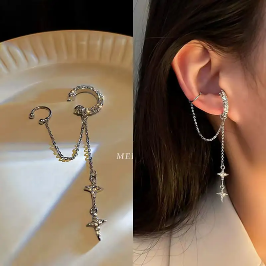 Yu Fashions Single Pc Star Moon Drop Korean Punk High Fashion EarHook Ear Crawler Earring