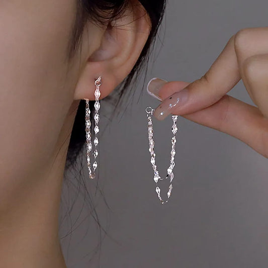 Yu Fashions Long Tassel Glitter Double Layered Lip Chain Korean Earring