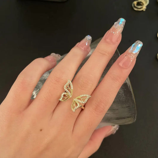 Yu Fashions Adjustable Butterfly High Fashion Rhinestone Korean Ring