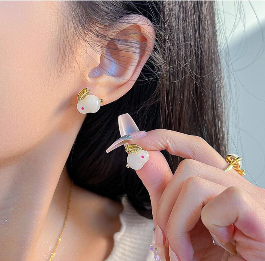 Yu Fashions Rabbit Animal shaped Cute 3D Korean Earrings pair