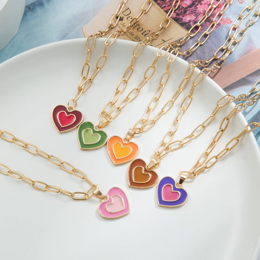 Yu Fashions Heart Shaped Enamel Painted Dual Colour Pendent Necklace Chain
