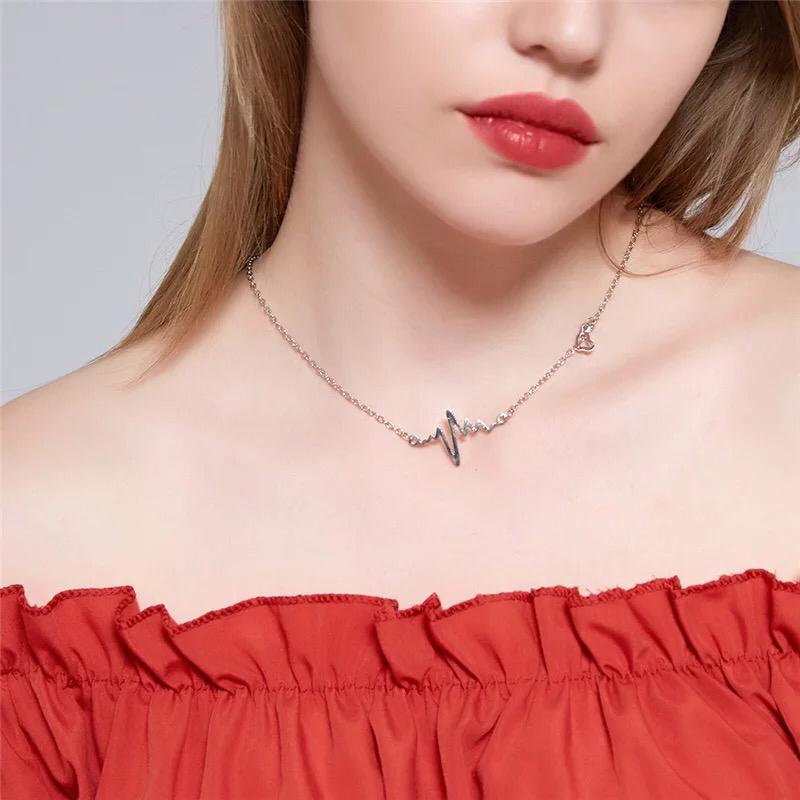 Yu Fashions Heartbeat with Cute Heart Minimal Pendent Necklace Chain