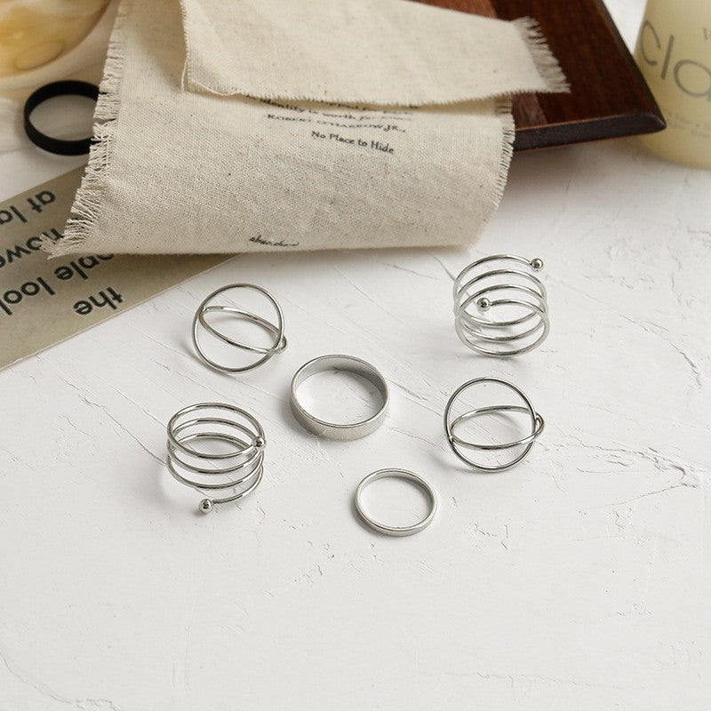 Yu Fashions Silver Spiral Korean High Fashion Korean Ring set of 6