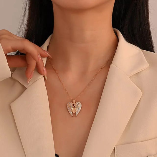 YU Fashions Openable Wing Feather Rhinestone High Fashion Korean Pendent Necklace