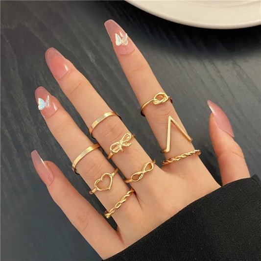 Yu Fashions Cross Knot Heart Infinity Ring Set of 9