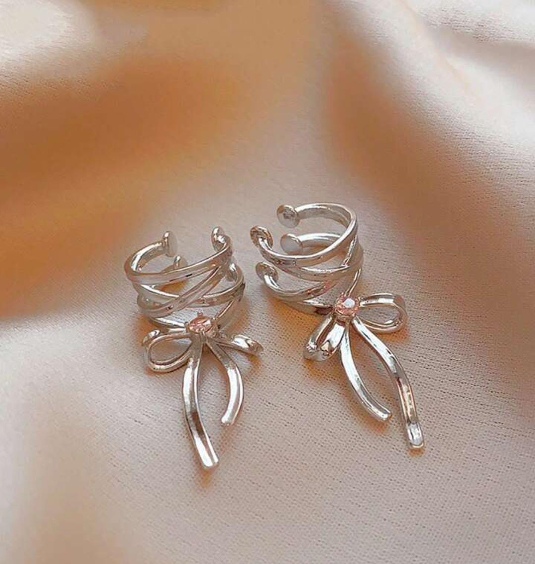 Yu Fashions Ribbon Hoop Aesthetics Ballet Style Statement Clip On Wrap Korean Earring Pair