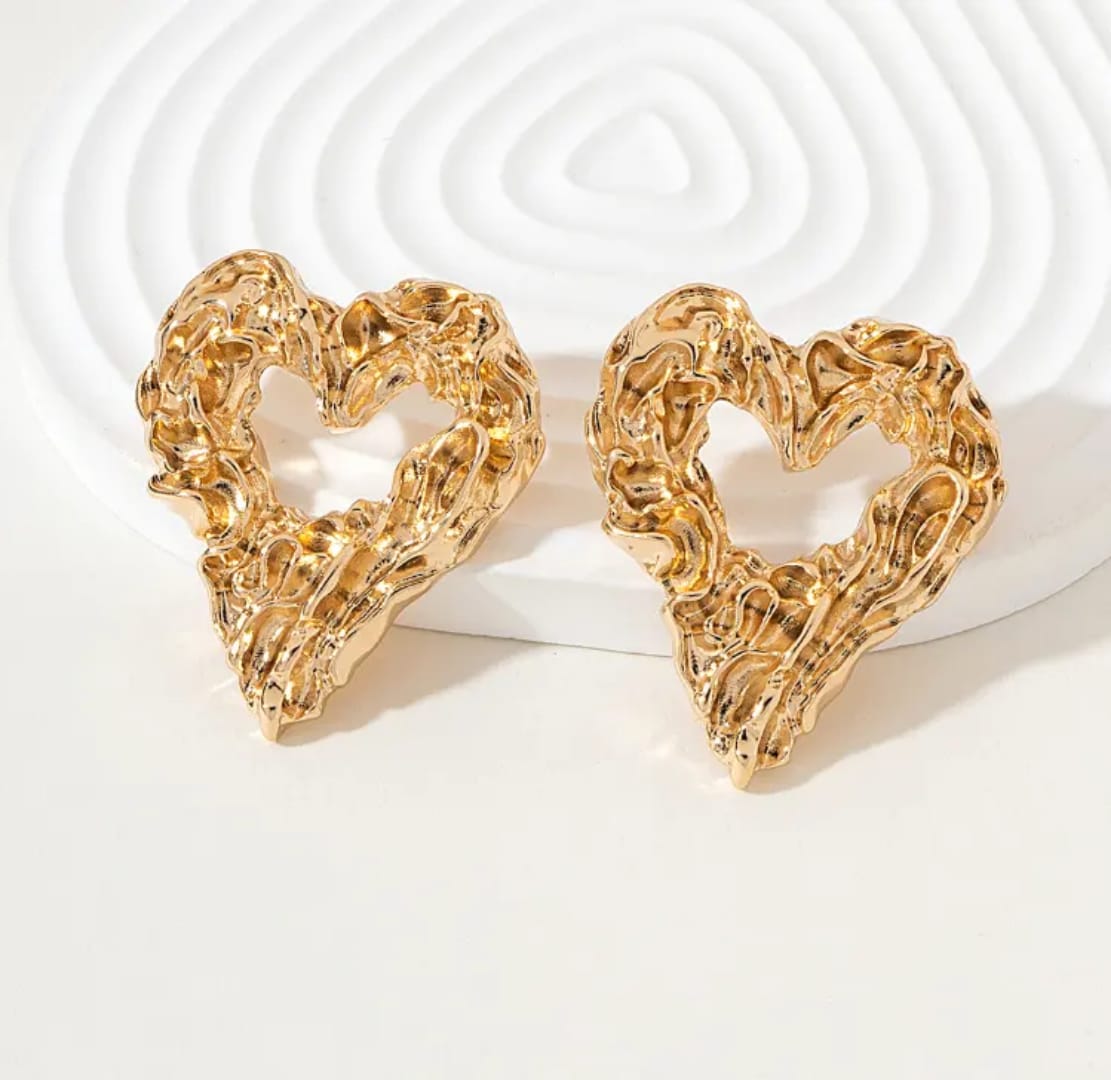 Yu Fashions Heart Melted Lava Texture Geometrical Water Resistant Golden High Fashion Korean Statement Earring