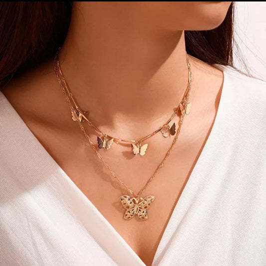 Yu Fashions 2 layered Butterfly Charm & Big Butterfly High Fashion Korean necklace