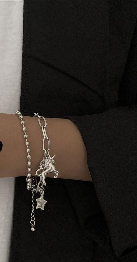 Yu Fashions 2 layered Unicorn Star Charm Link Chain Stainless Steel Multilayered Korean Bracelet