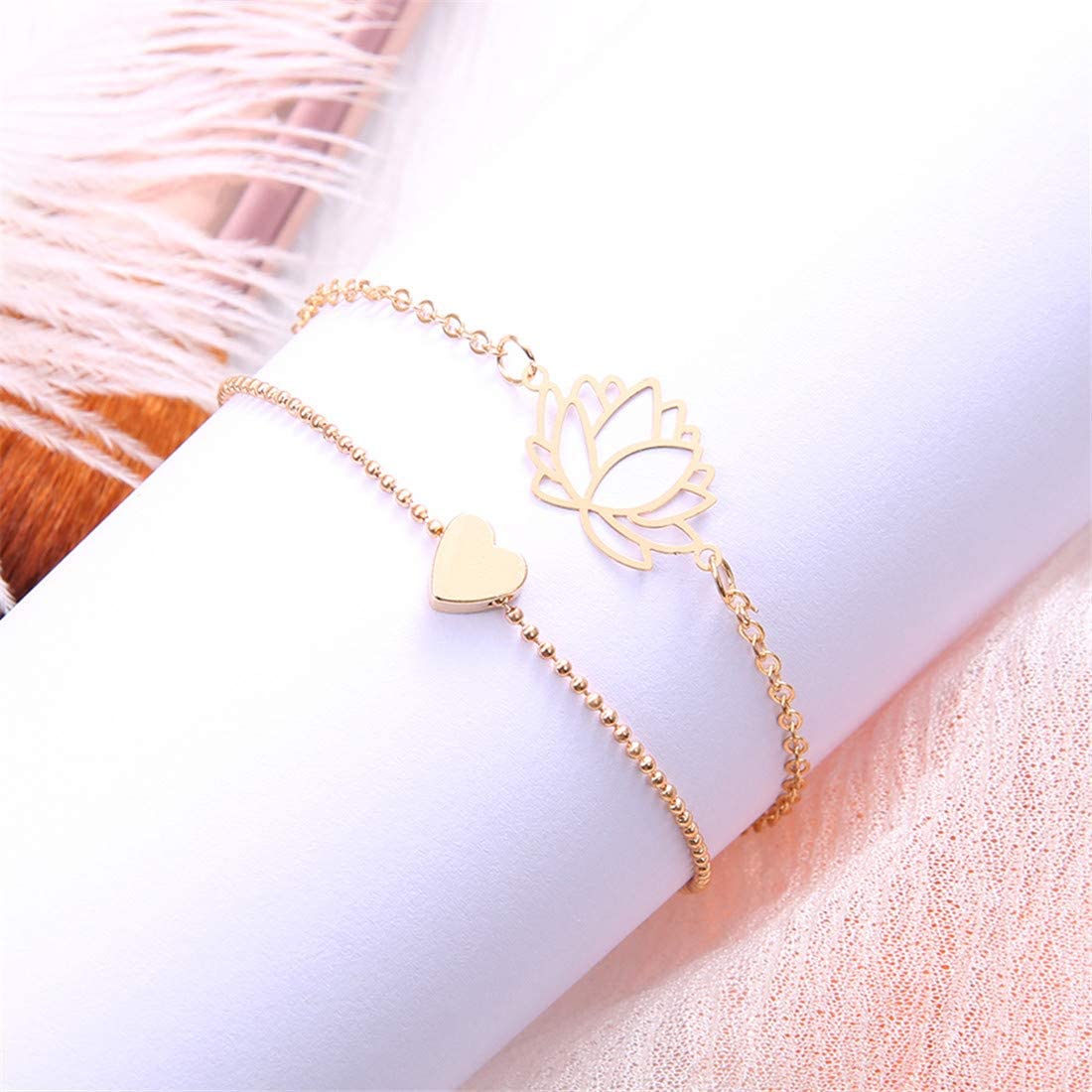 Yu Fashions 2 Layered Lotus Heart Golden Multilayered Korean Bracelet