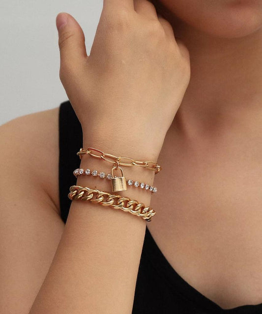 Yu Fashions 3 Layered Rhinestone Lock Link Multilayered Korean Bracelet