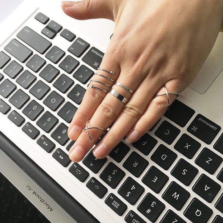 Yu Fashions Silver Spiral Korean High Fashion Korean Ring set of 6