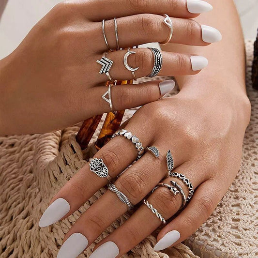 Yu Fashions Triangle Crescent Moon Korean Ring Set of 14