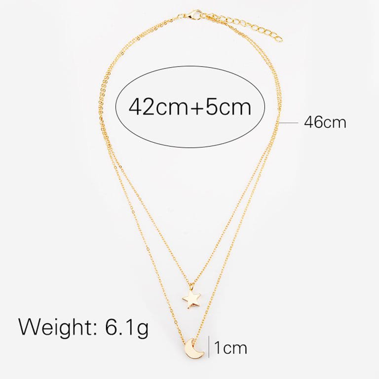 Yu Fashions Moon & Star Minimal Pendent 2 layered Necklace Chain