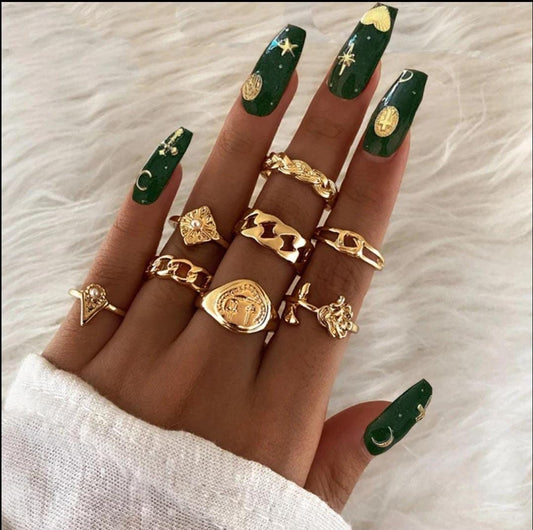 Yu Fashions  Link Snake Bohemian Ring Set of 10