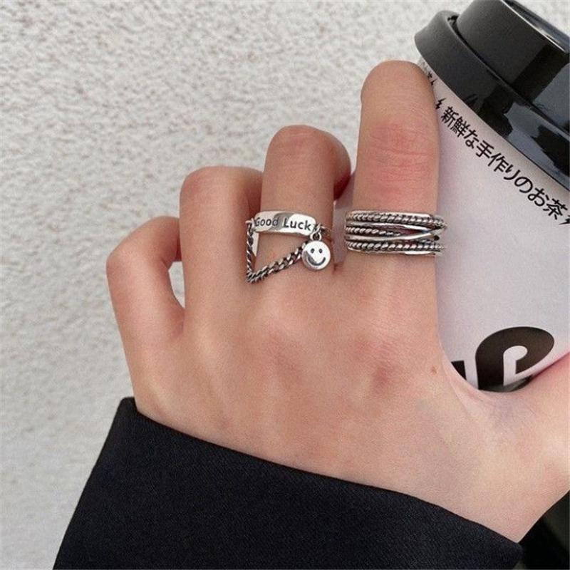 Yu fashions Good Luck Chain Boho Korean Ring Set of 2