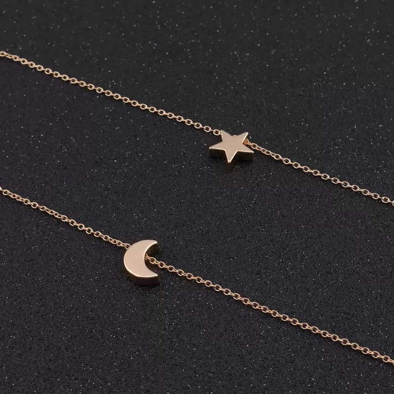 Yu Fashions Moon & Star Minimal Pendent 2 layered Necklace Chain